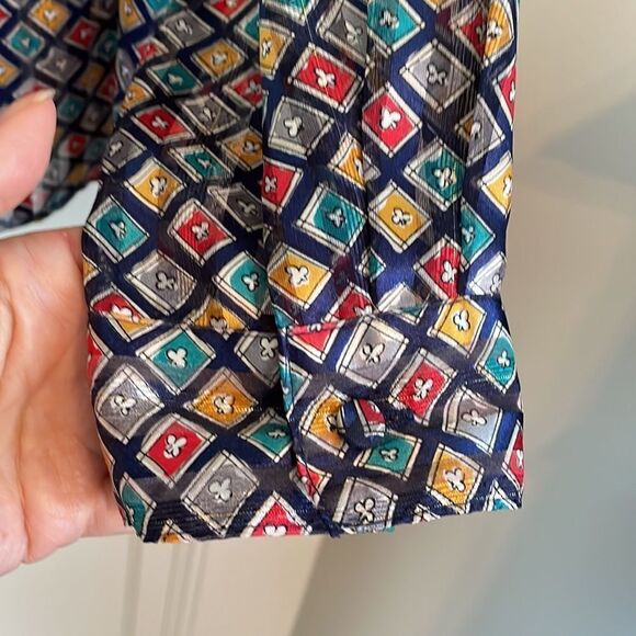 Vtg 80s/90s Yves St Clair 2 multi colored diamond print shiny blouse - Picture 8 of 10